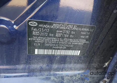 2013 Hyundai Elantra Gls/Limited z USA, uszkodzony, nr VIN 5NPDH4AE3DH299200